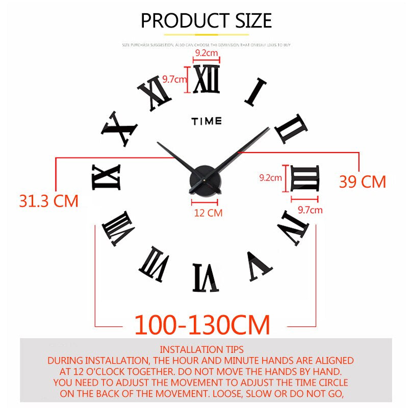 DIY Wall Clock 3D Roman Word Large Wall Clock Living Room Watch Modern Quartz Minimalist Wall Sticker Clock Home Decor 2023 New