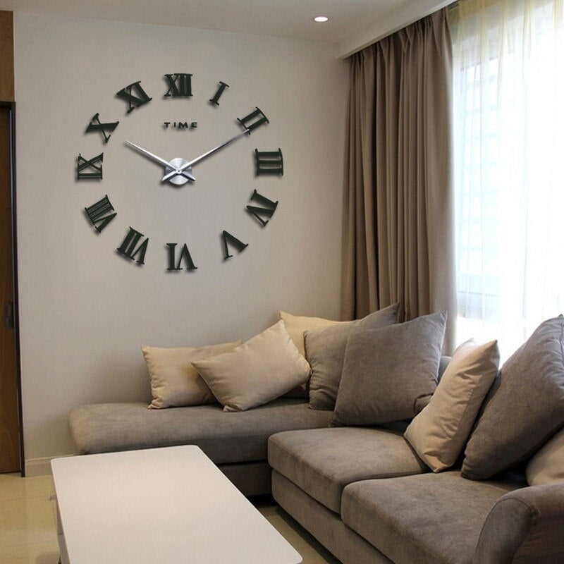 DIY Wall Clock 3D Roman Word Large Wall Clock Living Room Watch Modern Quartz Minimalist Wall Sticker Clock Home Decor 2023 New